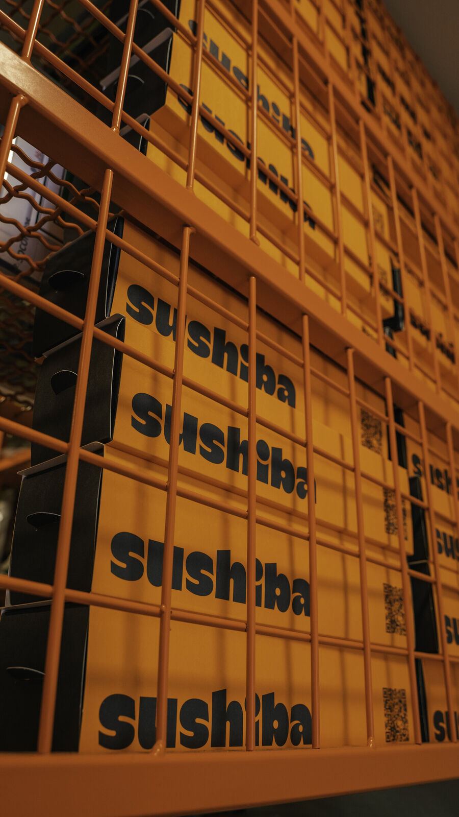 Mesh shelving close up, Sushiba