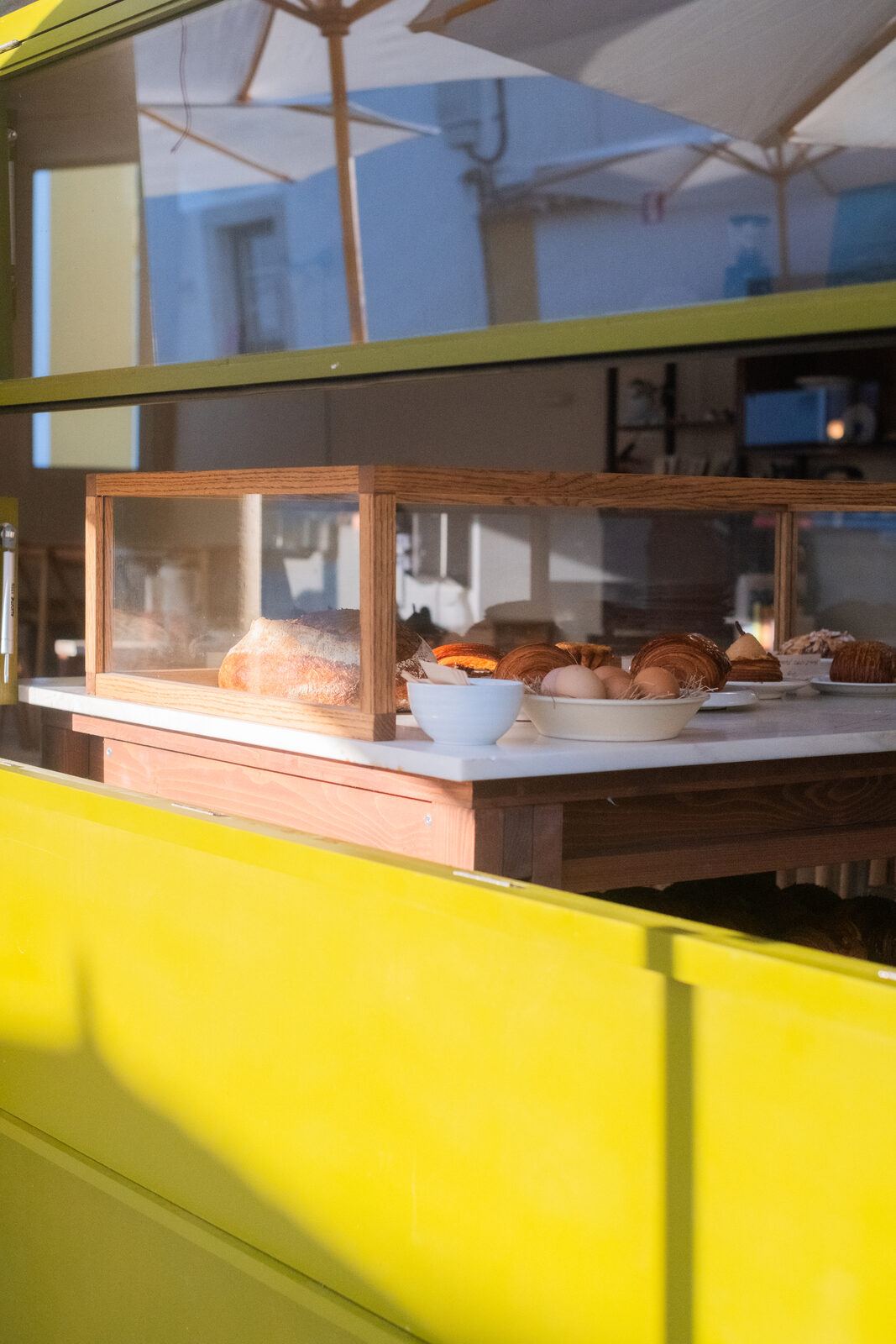 Bread display case behind the window, DOMA